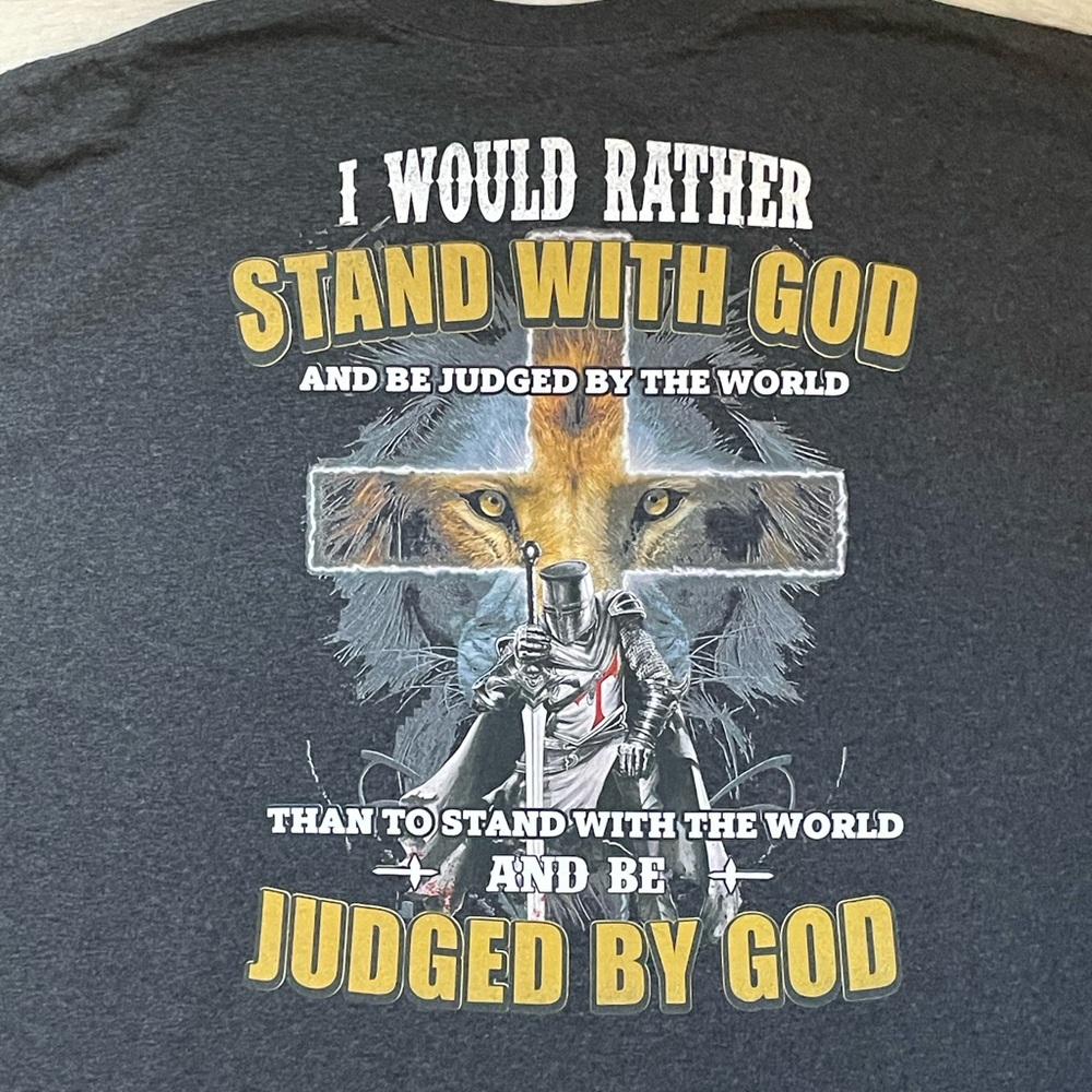 Men's Stand with God knight dark gray short sleeve tee